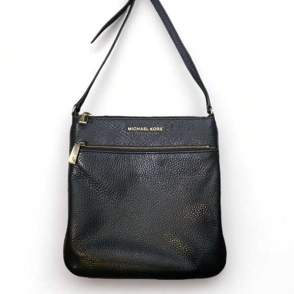 Michael Kors Riley Small Flat Crossbody Bag, Black with gold hardware - Picture 1 of 4